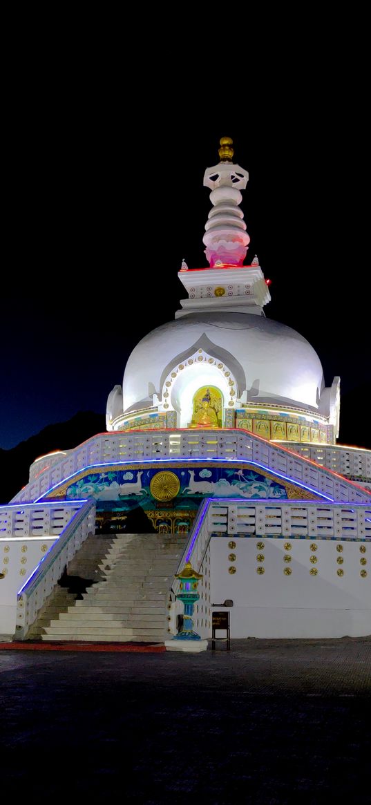 stupa, shanti, night, dark amoled, india