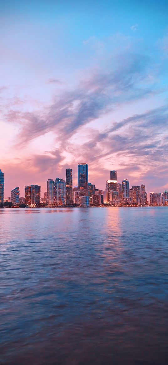 city, sea, dawn, nature, buildings