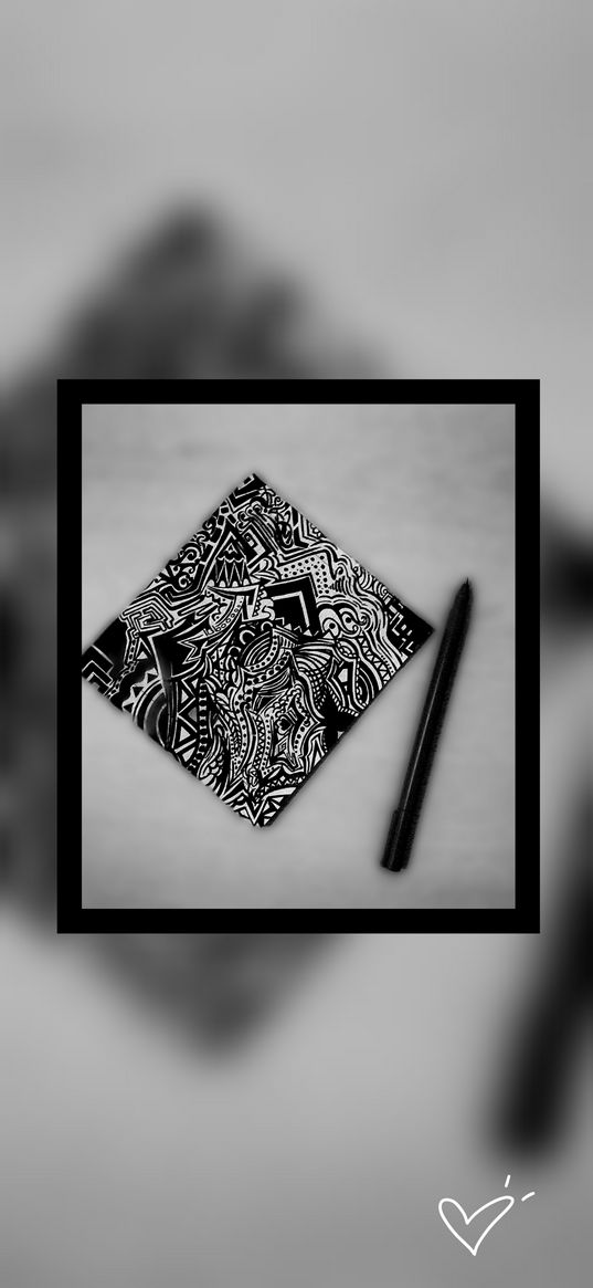 zentangle, pen, dark, black, white