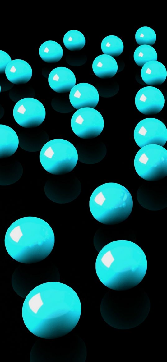 3d, balls, neon color, black background