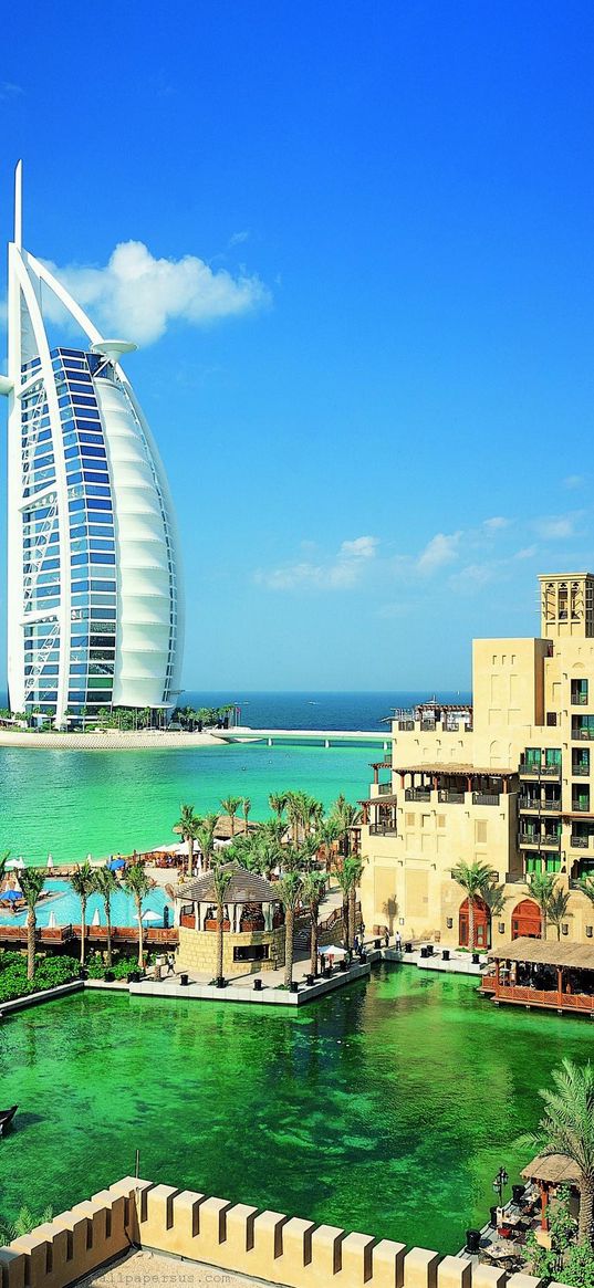 blue sky, city, building, dubai, water, hotel