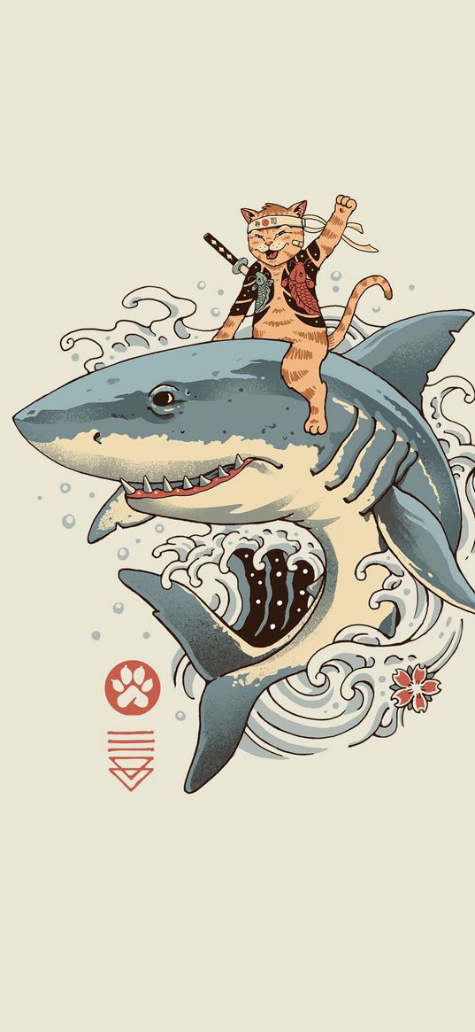 cat, shark, japan, cartoon