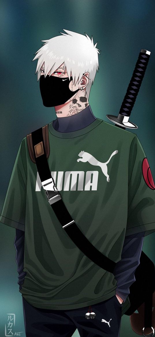 naruto, hatake kakashi, anime, puma, wallpaper