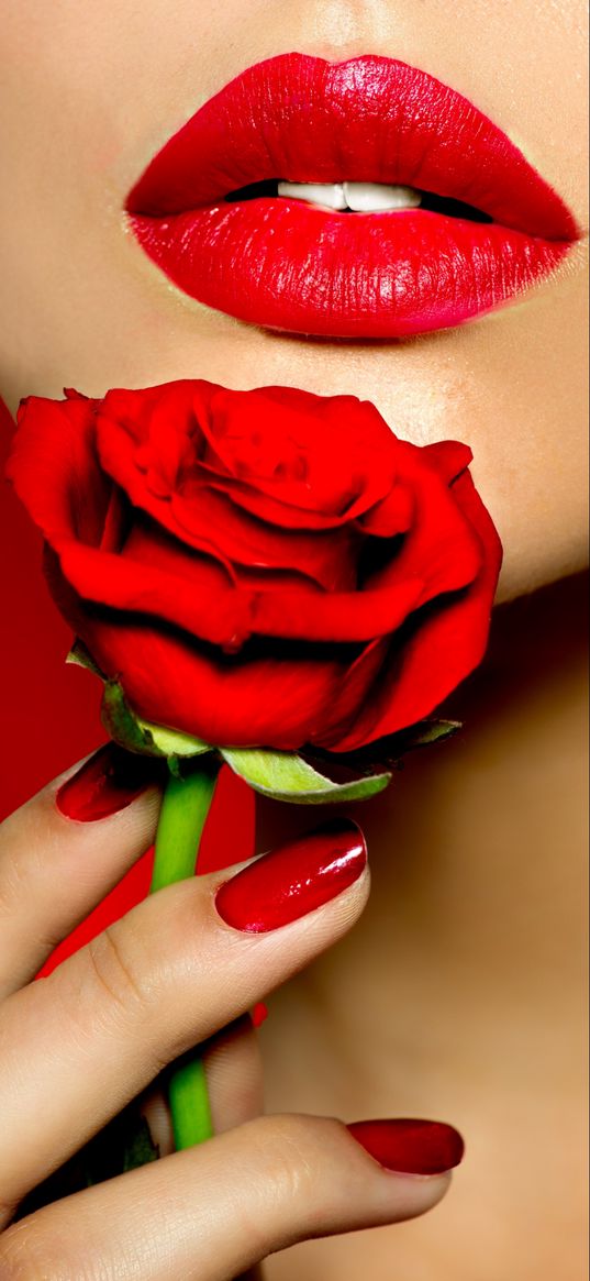 lips, rose, manicure, girl