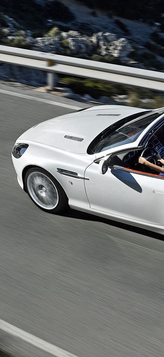 aston martin, db9, 2008, white, top view, style, cars, speed, girl, nature