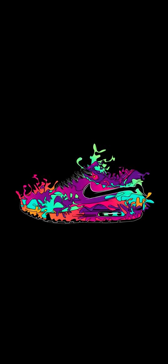 sneaker, neon color, brand, black background, nike