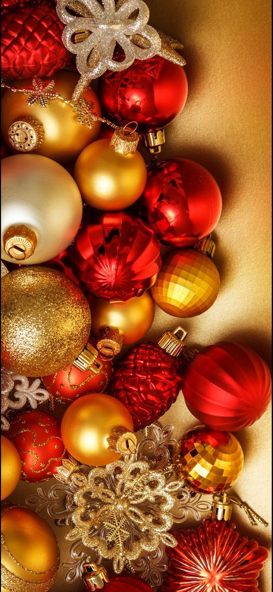 christmas decorations, christmas balls, new year, christmas, gold, red