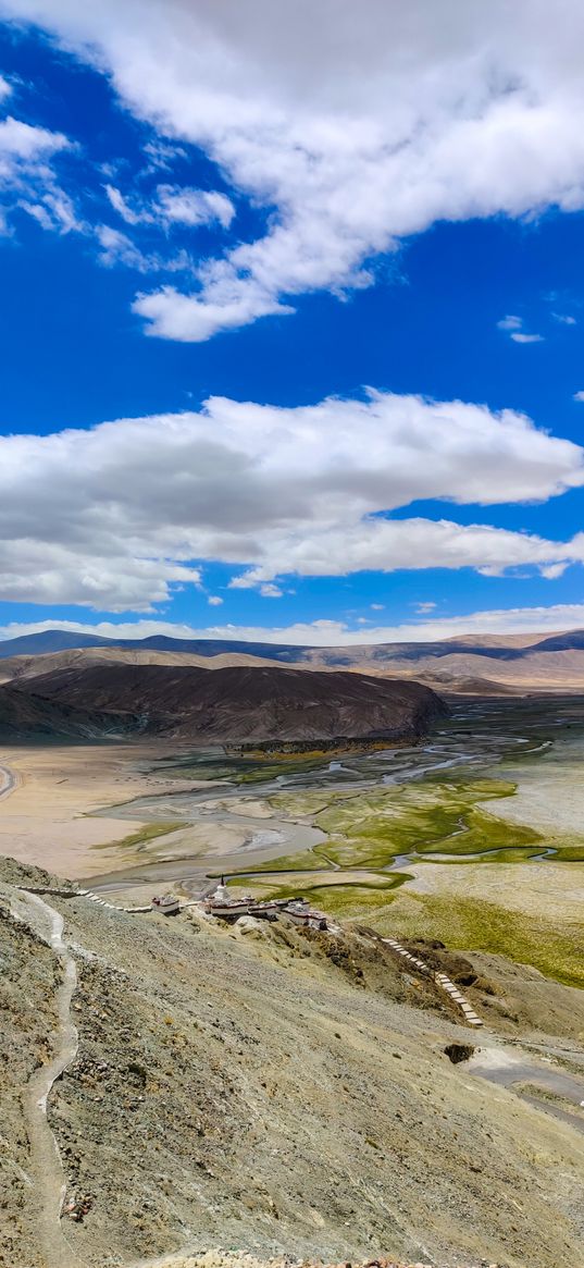 clouds, sky, mountains, river, nature, ladakh, hanle