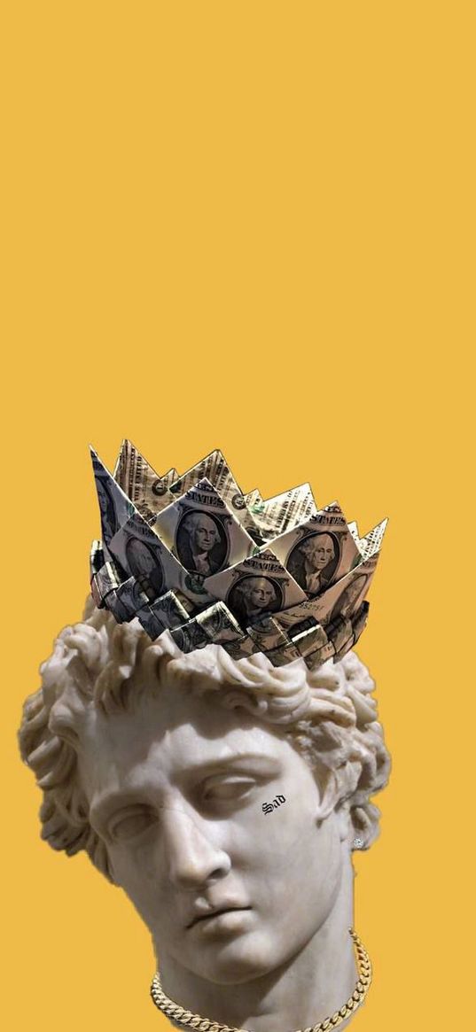 king, sculpture, head, crown, art, yellow