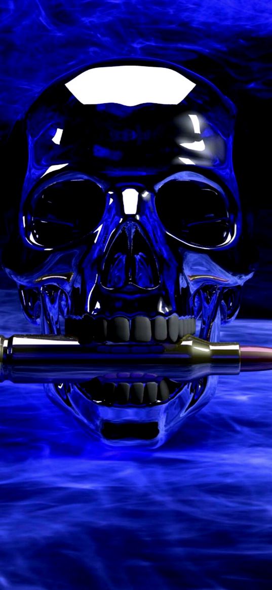 bullet, skull, teeth, blue