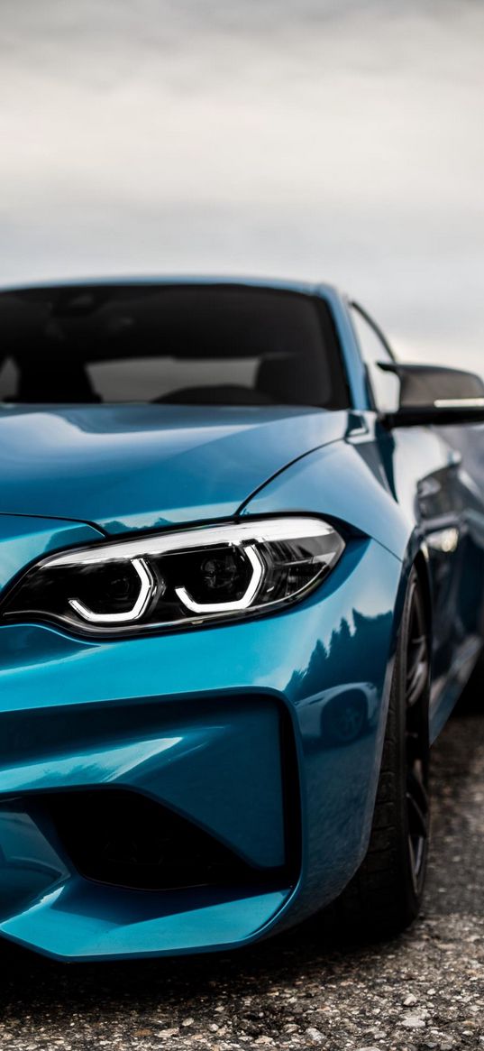bmw m2, car, headlights, blue