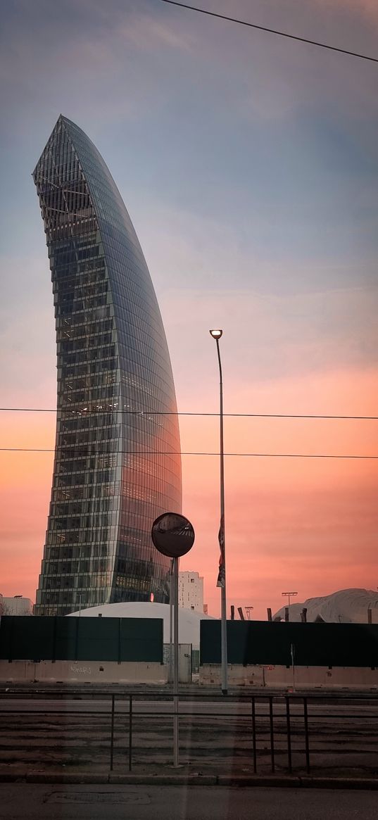 milano, italy, building, city, skyscraper, high-rise, pink sky