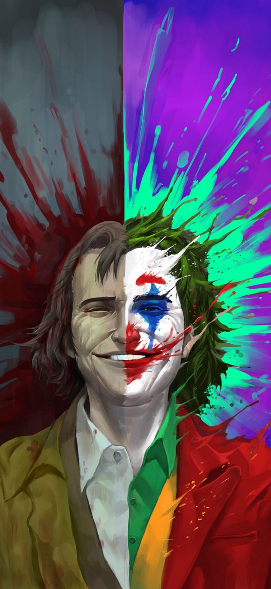 joker, joaquin phoenix, smile, art, colorful