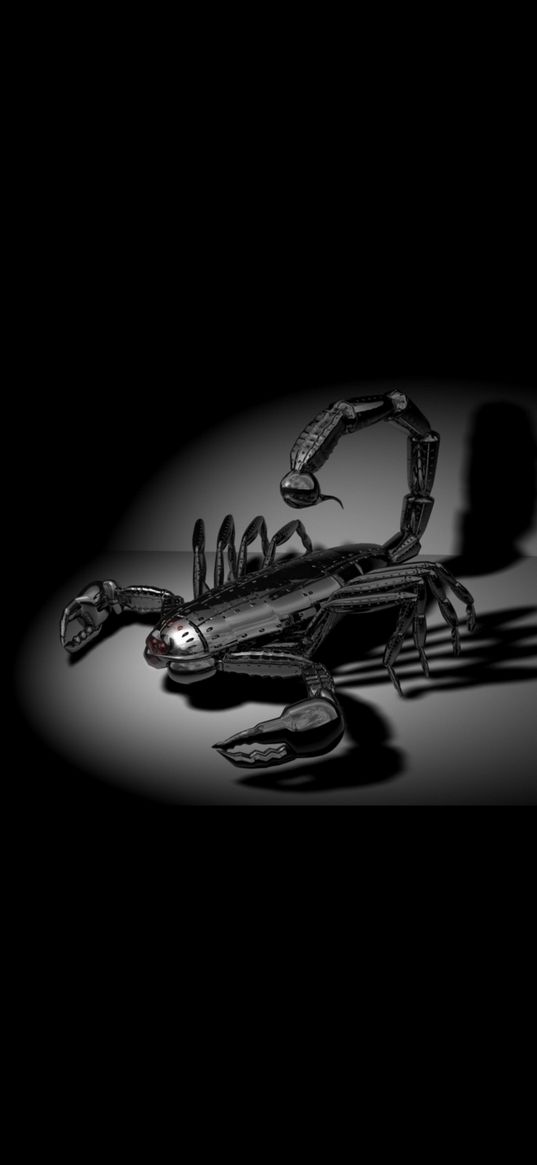 scorpion, metal, technology, black background