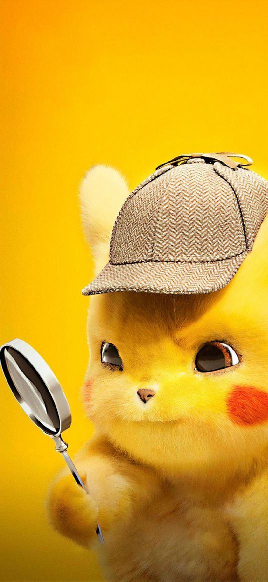 pikachu, pokemon, yellow, orange, magnifier