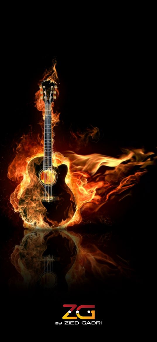 fire, guitar, music, dark