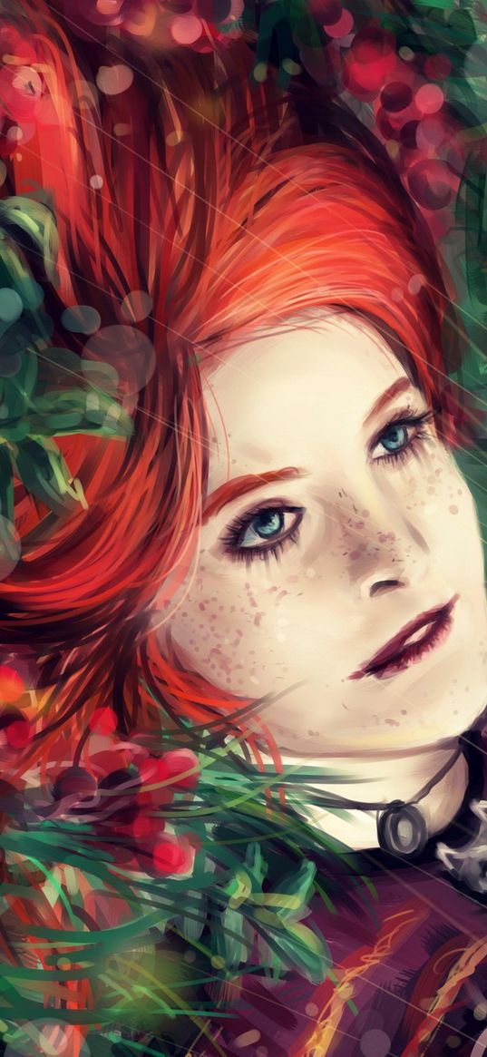 girl, look, redhead, freckles, drawing, art