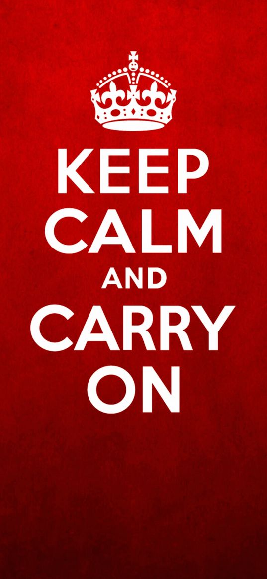 keep calm, inscription, crown, white letters, red background