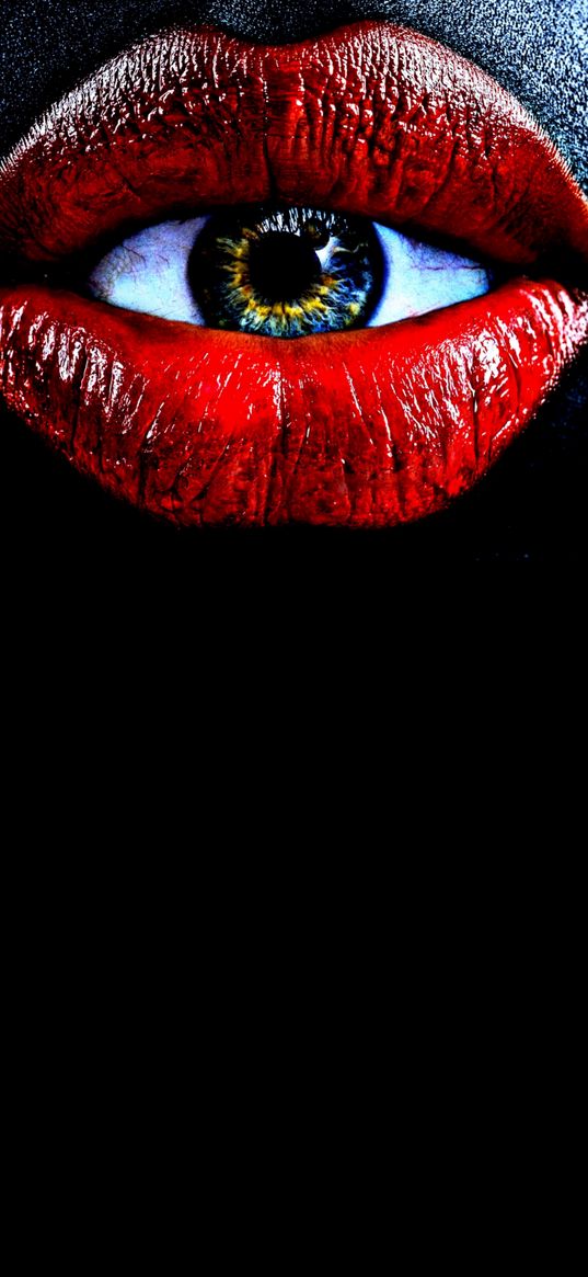 creative, lips, eyes, black background, red