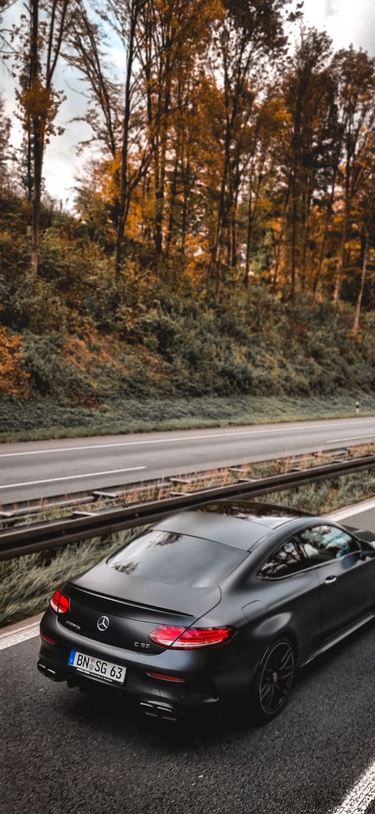 mercedes-benz amg, car, trees, road