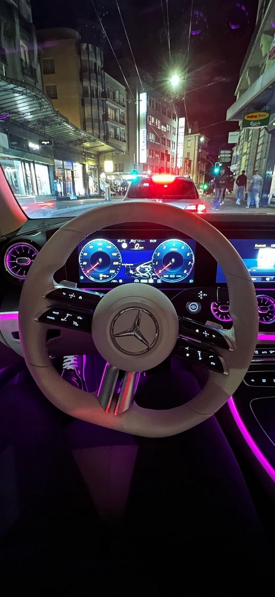 mercedes, night city, steering wheel