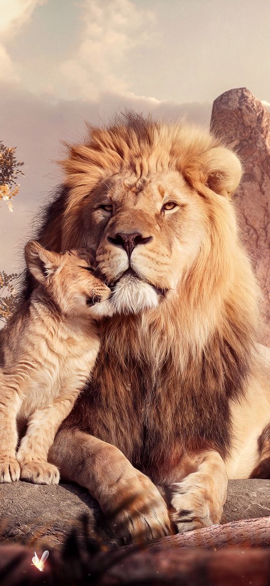 lion, cub, wild, family, king