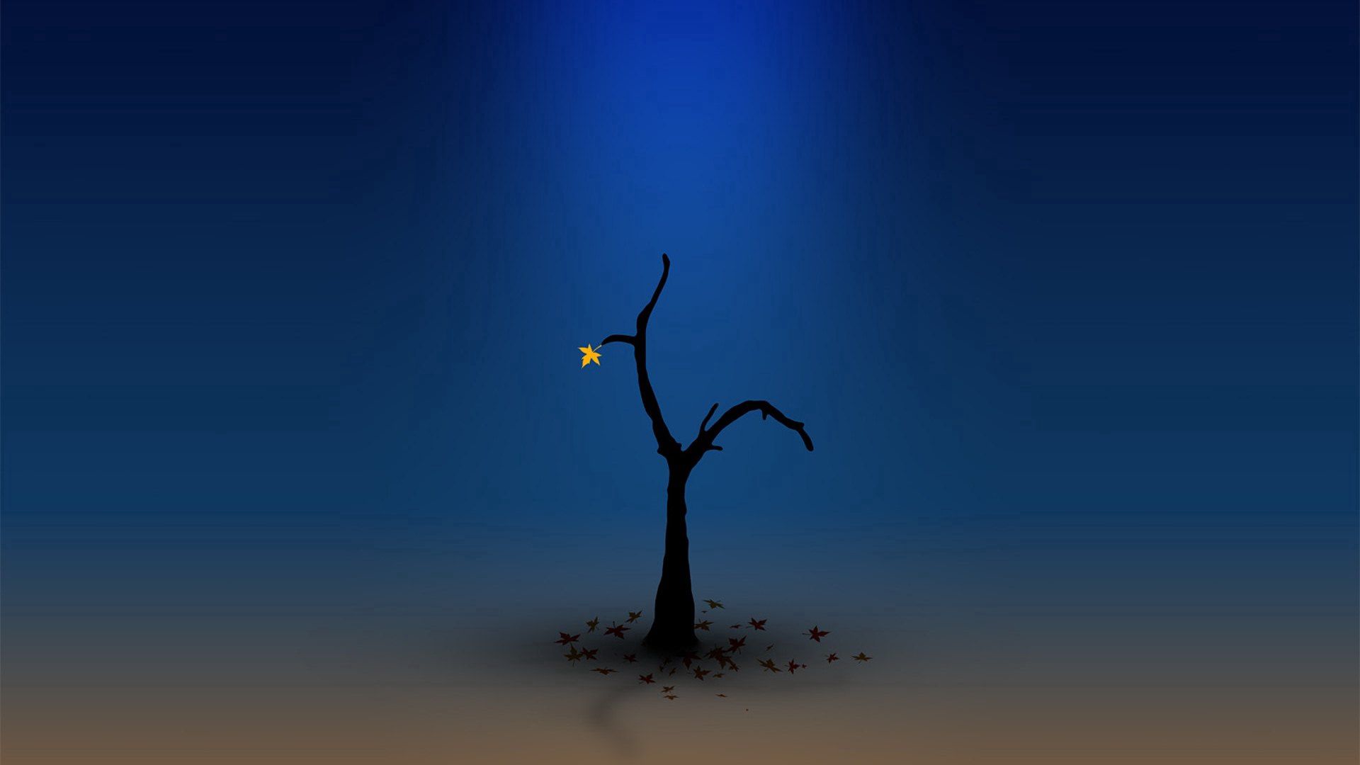 tree, lonely, blue, orange, dark