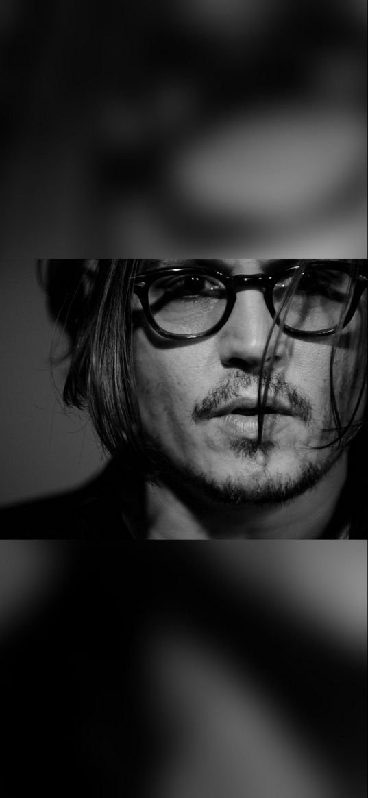 johnny depp, actor, celebrity, portrait, glasses, black and white