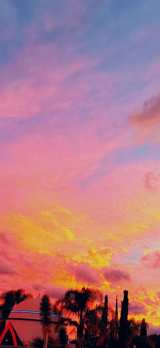 sunset, sky, pink sky, yellow sky, clouds