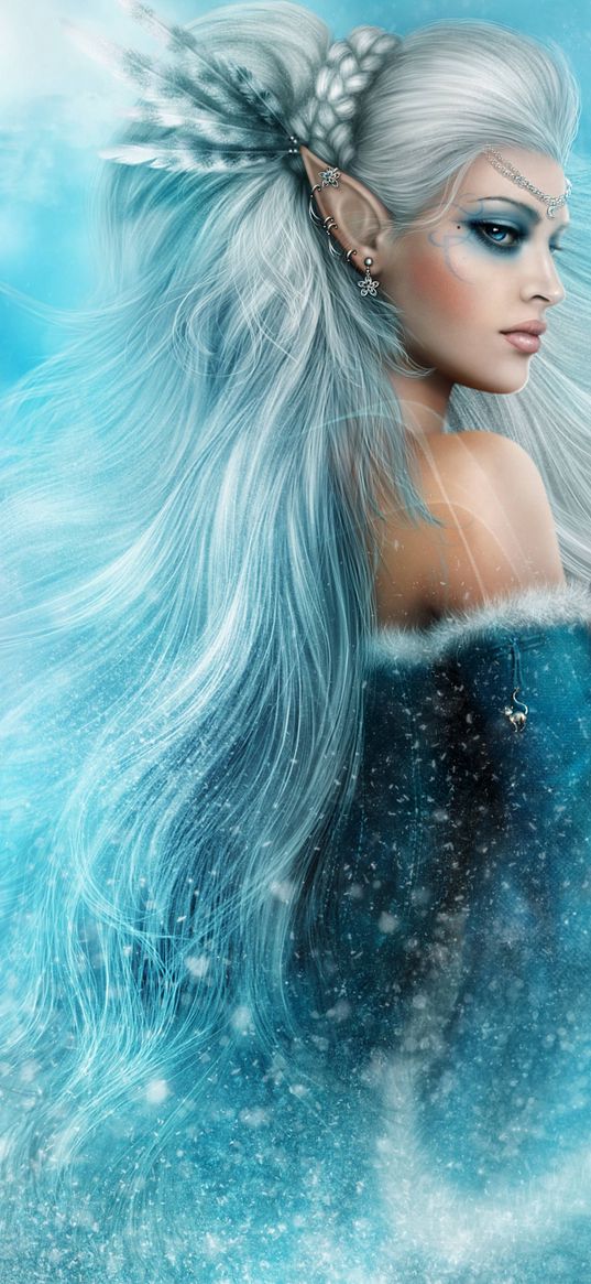 girl, elf, fantasy, snow queen, snow, winter