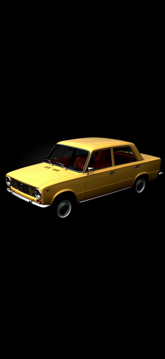 vaz, lada, auto, yellow auto, black background