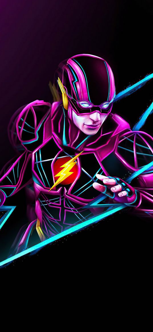 flash, dc, comics, superhero, neon, art