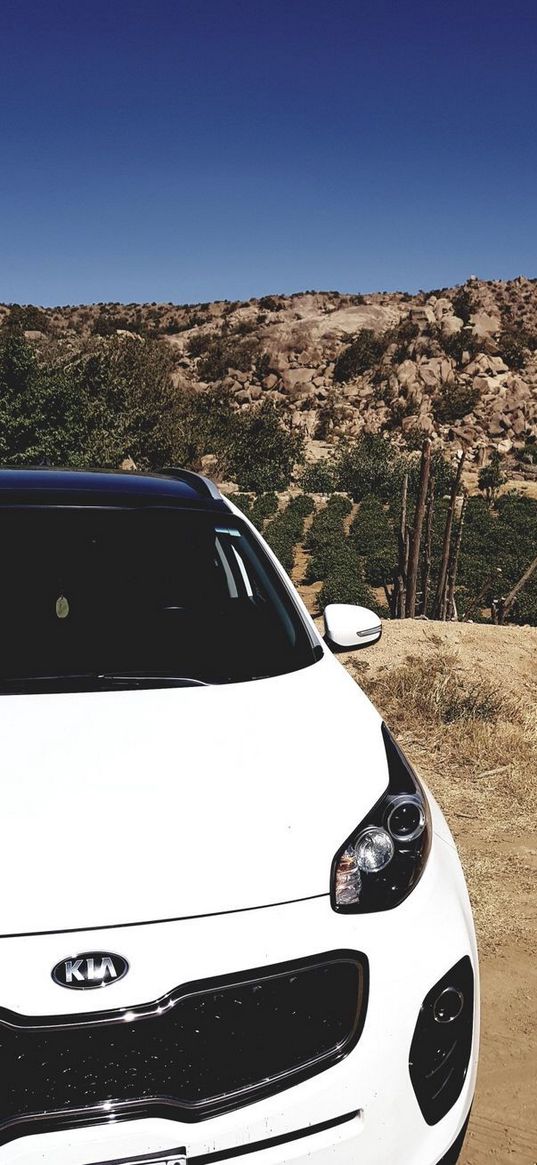 car, white, kia, landscape