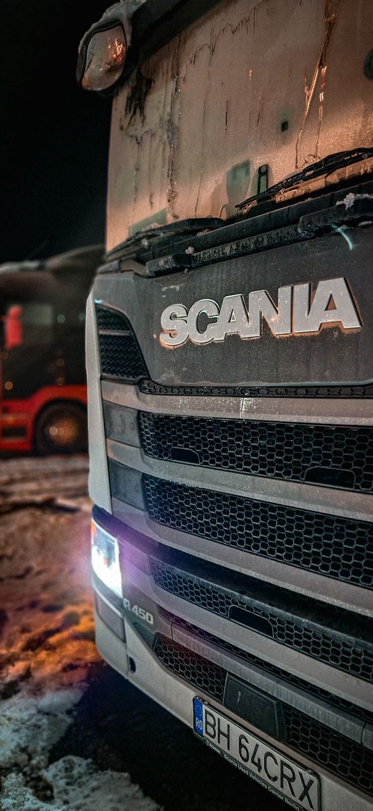 scania, truck, winter, i, night