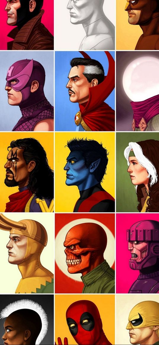 superheroes, collage, characters, colourful