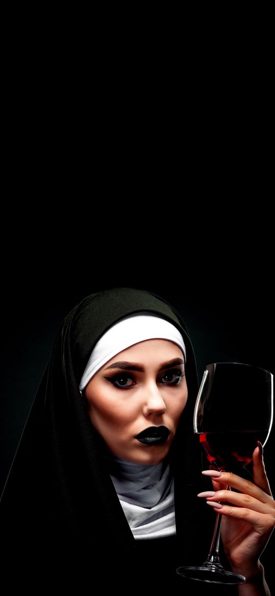 girl, nun, glass, black