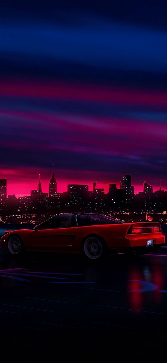 acura nsx, acura, car, digital art, evening, city