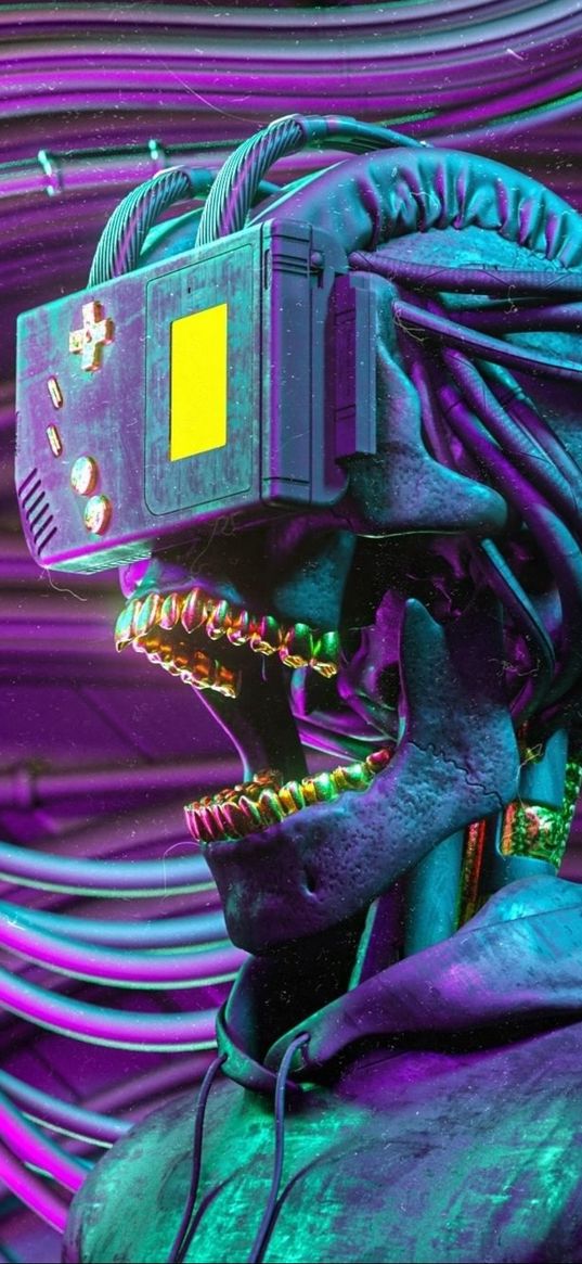 gaming, skull, cyberpunk, purple, xbox, gold teeth