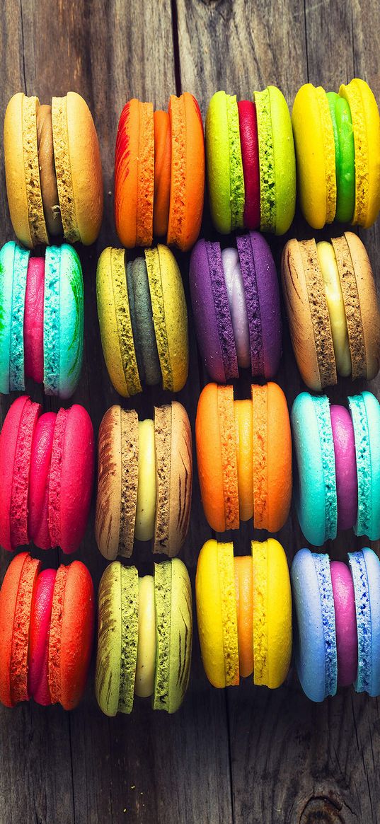 macarons, food, cookies, sweets, colored