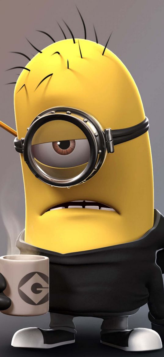 minion, despicable me, mug, yellow, gray