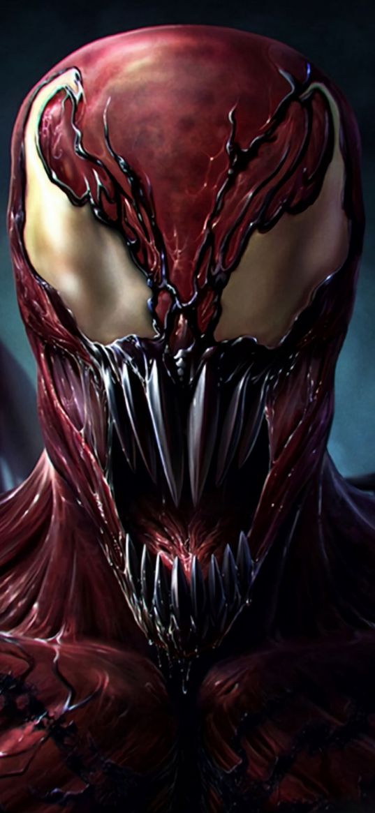 carnage, venom, symbiote, red, villain, marvel, comics, alien, monster, grin