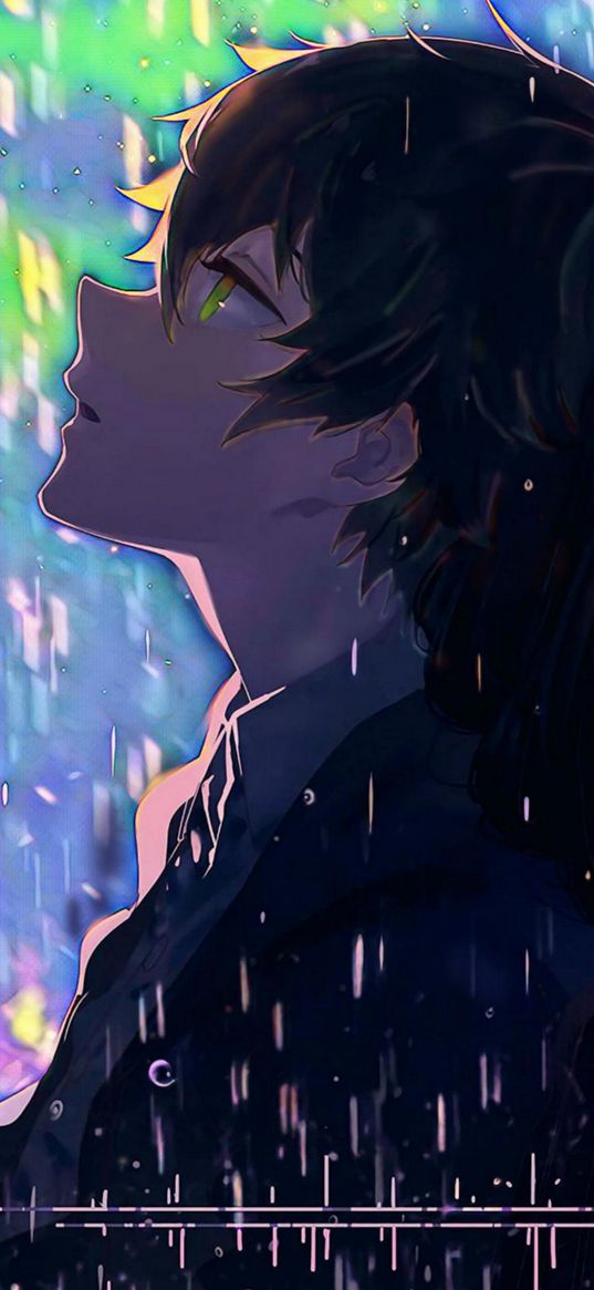 hyouka, hotaro oreki, boy, rain, anime, art