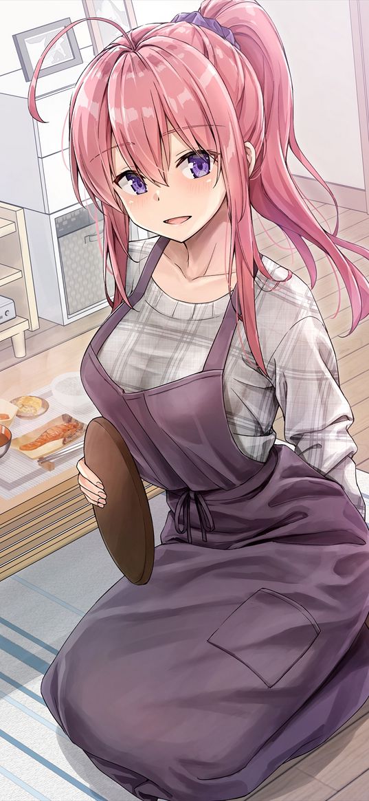 girl, apron, glance, anime