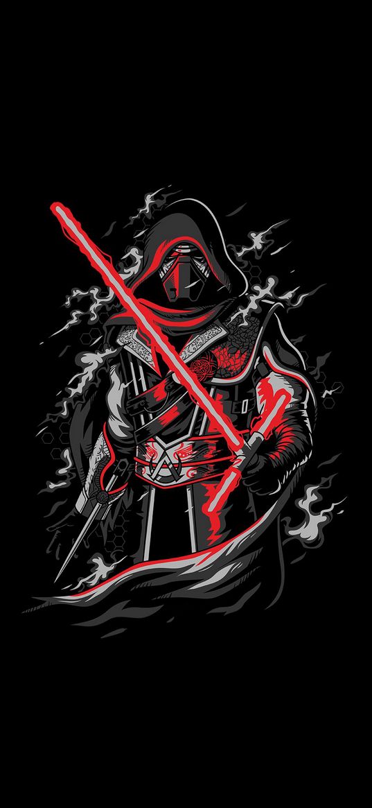 star wars, kylo ren, crossover, assassin's creed, art, black background