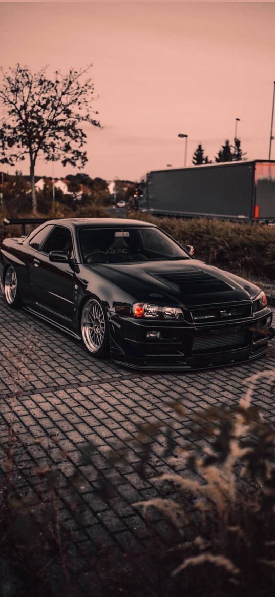 nissan skyline gt-r, nissan, car, black
