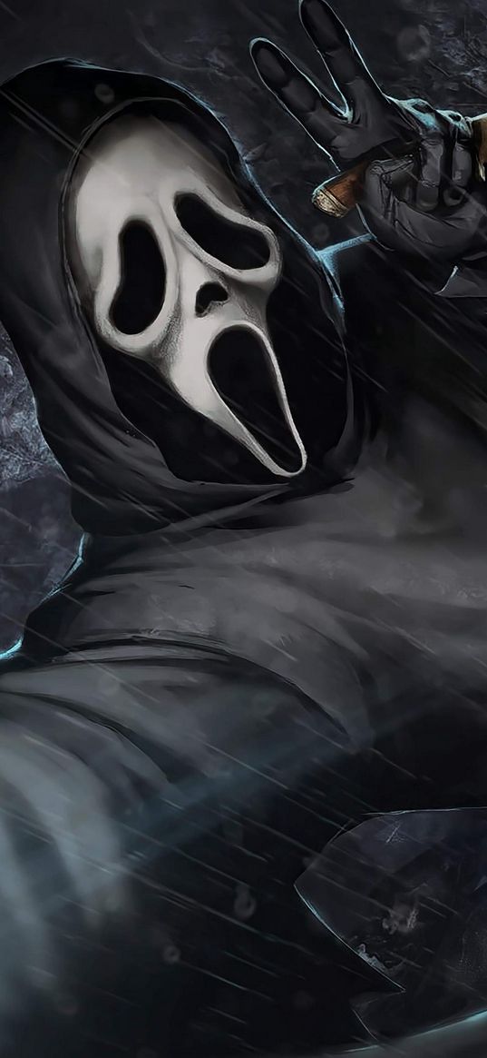 ghostface, mask, hood, scream, black