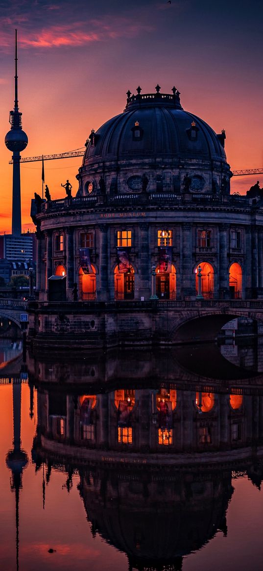 architecture, museum, berlin, sunset