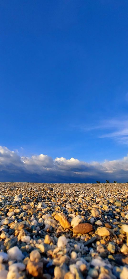 sky, stone, pebble, sand, blue sky, clouds