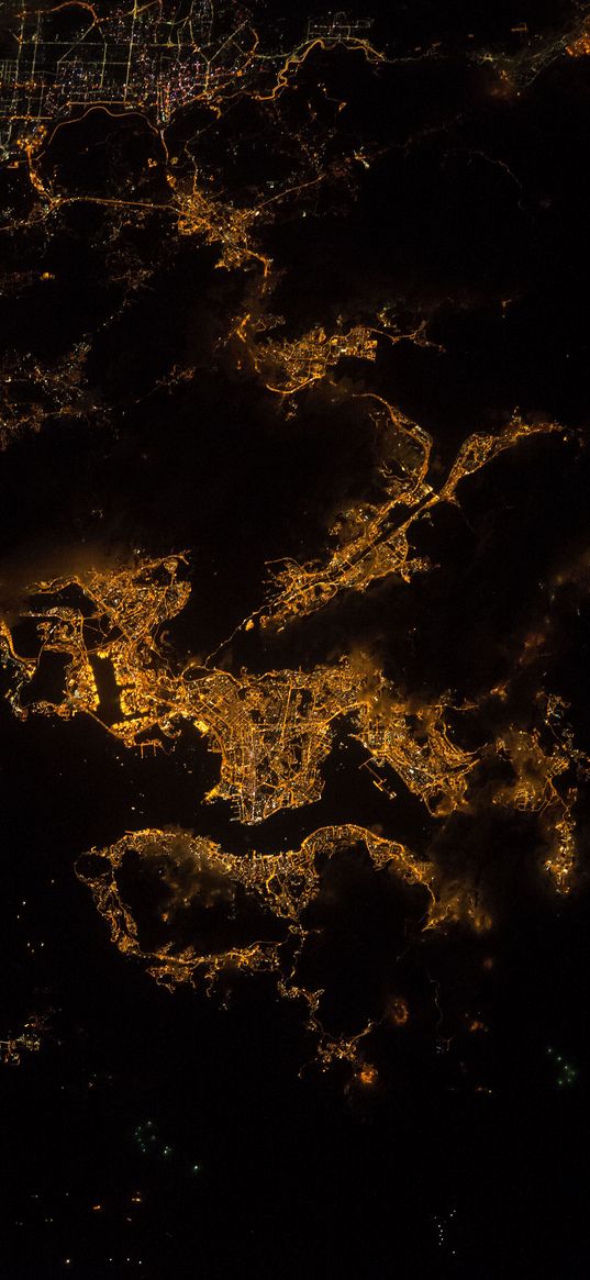 earth, planet, light, night, view from space, dark