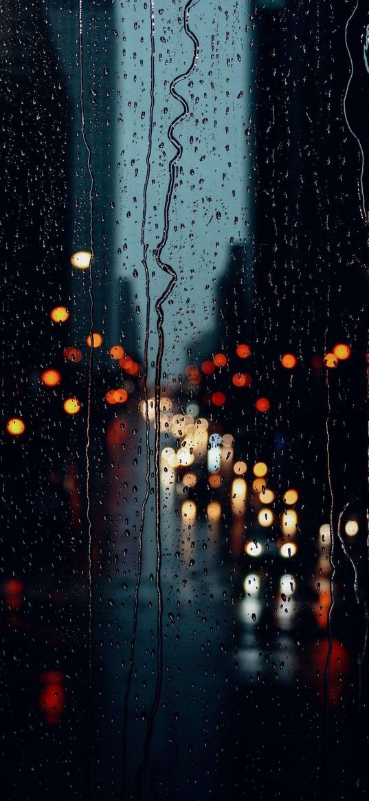 rain, drops on glass, raindrop, window, lights, night